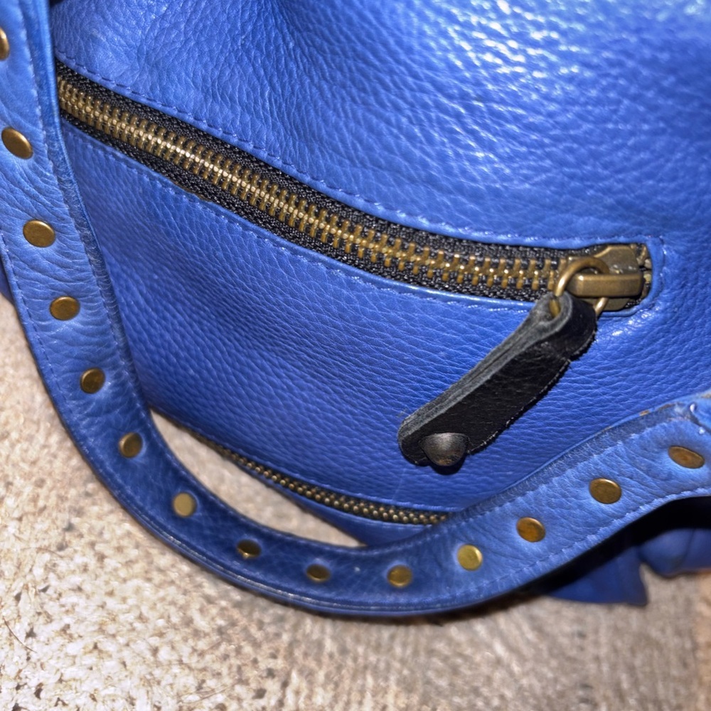 SALE! Betsey Johnson Queen of the Night Electric Blue Studded Leather Handbag - Picture 8 of 11